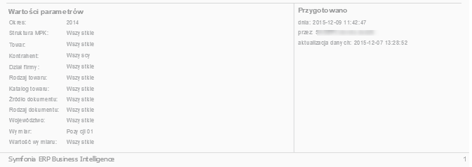 Widok stopki zestawienia wraz z wybranymi parametrami. Widok stopki zestawienia wraz z wybranymi parametrami.