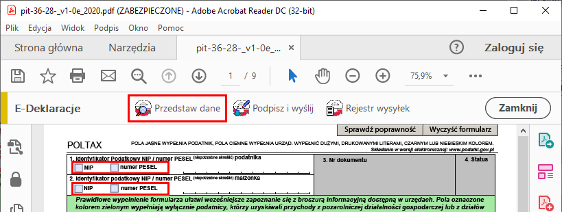 Formularz CIT-8 - część Rozszerzone > E-Deklaracje > Przedstaw dane.