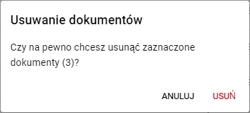 Okno usuwanie wielu dokumentów