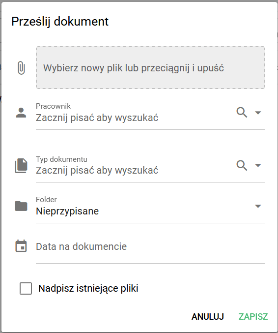 Formularz przesyłania dokumentu