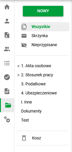 Menu boczne dla modułu Dokumenty