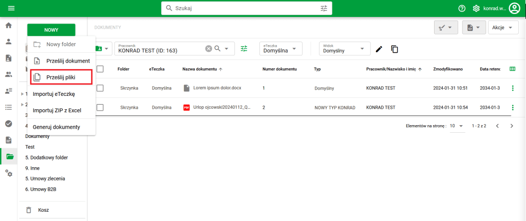 Przycisk otwarcia formularza przesyłania plików