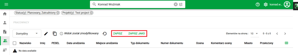 Zapisywanie widoku filtrowania