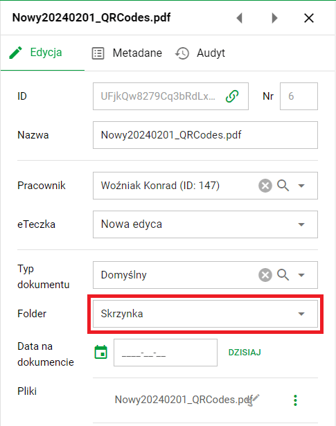 Zmiana przypisanego folderu