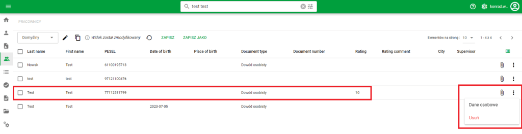 Przycisk dane osobowe