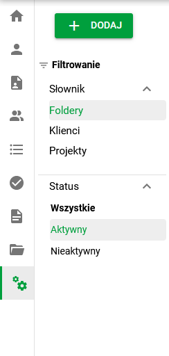 Menu boczne dla modułu Słowniki