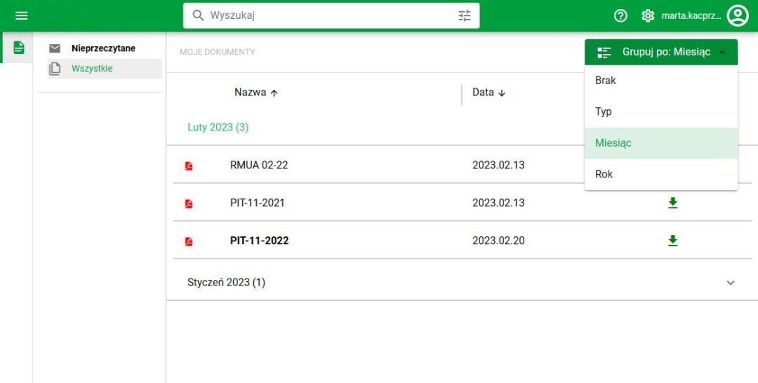 Moje dokumenty – widok desktop, grupowanie Moje dokumenty – widok desktop, grupowanie