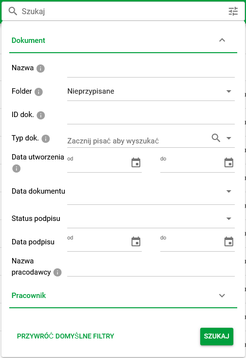 Wyszukiwanie po parametrach dokumentu