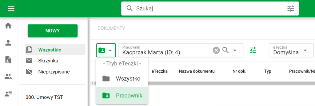 Przełączanie trybu eTeczki