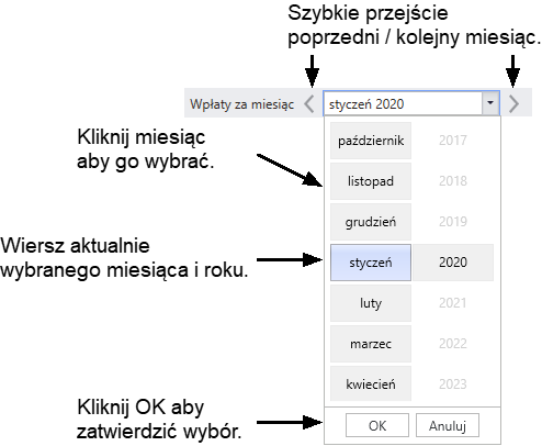 Lista wyboru miesiąca i roku.